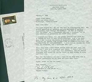 Seller image for Signed letter from writer Randall Wallace to Herb Yellin of the Lord John Press. for sale by Wittenborn Art Books