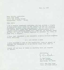 Immagine del venditore per TLS from J. Tom Graham to Herb Yellin of Lord John Press, 11/3/1989. venduto da Wittenborn Art Books