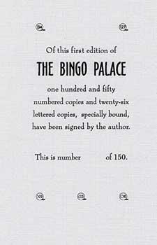 Seller image for Trial colophon for The Bingo Palace for sale by Wittenborn Art Books