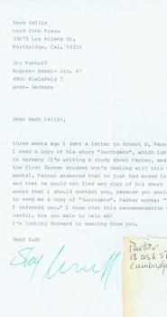 TLS from Sky Nonhoff to Herb Yellin, Lord John Press, August 26, 1987 & envelope with Parker's or...