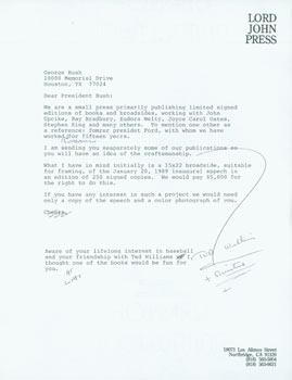 Draft of letter by Herb Yellin to President George H. W. Bush, one page with multiple inked corre...