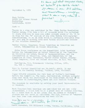 TLS David Streeter to Herb Yellin, September 9, 1979, RE: Updike.