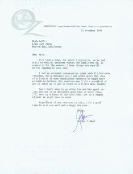 Seller image for Typed letter signed, Gordon J. Weel to Herb Yellin, November 12, 1991. for sale by Wittenborn Art Books