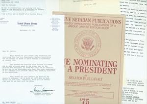 Immagine del venditore per Senator Paul Laxalt Dossier, including TLS from Janene Assuras (Personal Secretary to Sen. Laxalt) to Herb Yellin, September 15, 1985; photocopy of TLS Yellin to Assuras, & draft of same with corrections; & related material, mostly on Laxalt's publications. venduto da Wittenborn Art Books