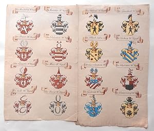 Wappen. - 16 Vasallen-Wappenmalereien mit handschriftlichen Devisen.