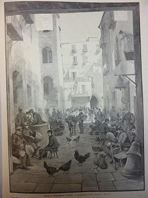 Orig. Holzstich - Kupfer - Straße der Kupferschmiede in Neapel. Originalzeichnung von E. Limmer.