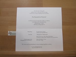 Einladungskarte des K.G. Saur Verlags anläßlich des 41. Deutschen Historikertags "Das Biographisc...