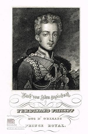 Seller image for Ferdinand Philipp Duc d'Orleans. Prince Royal. Nach dem Leben gezeichnet. Stahlstich von Metzeroth um 1840 for sale by historicArt Antiquariat & Kunsthandlung