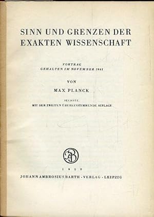 Bild des Verkufers fr Sinn und Grenzen der exakten Wissenschaft. Vortrag gehalten im November 1941. zum Verkauf von Antiquariat am Flughafen