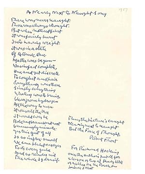 AUTOGRAPH MANUSCRIPT POEM SIGNED: "A Nearly Next to Naught Song"