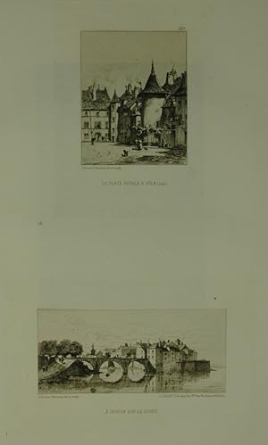 Bild des Verkufers fr La place Royale" and "A Verdun sur le Doubs". Eau forte (Radierung). 2 etchings on one leaf. zum Verkauf von Antiquariat  Braun
