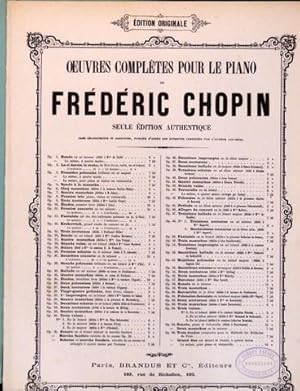 Bild des Verkufers fr [Op. 3. Arr.] Premire polonaise brillante en ut majeur. La mme, pour piano et violon ou violoncelle (Oeuvres compltes pour piano de Frdric Chopin. Seule dition authentique.) zum Verkauf von Paul van Kuik Antiquarian Music