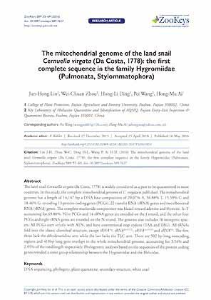 Seller image for The mitochondrial genome of the land snail Cernuella virgata (Da Costa, 1778): the first complete sequence in the family Hygromiidae (Pulmonata, Stylommatophora) for sale by ConchBooks