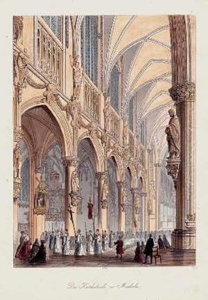 Image du vendeur pour Die Kathedrale zu Mecheln. Innenansicht. Kolorierter Stahlstich bei A.H.Payne. mis en vente par Antiquariat Heinz Tessin