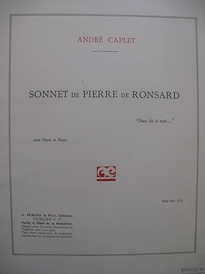 Image du vendeur pour CAPLET Andr Sonnet de Pierre de Ronsard Chant Piano 1924 mis en vente par partitions-anciennes