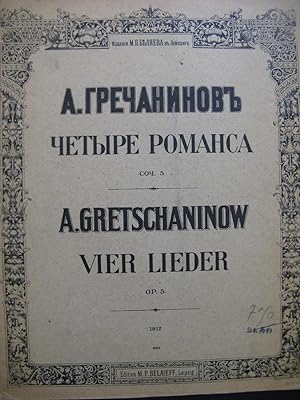 Bild des Verkufers fr GRETCHANINOFF Alexandre Vier Lieder op 5 Chant Piano 1912 zum Verkauf von partitions-anciennes