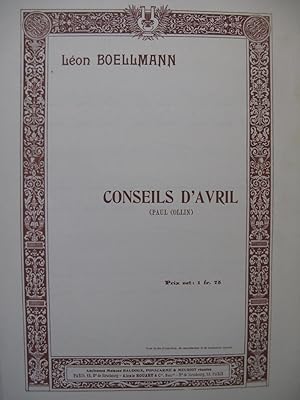 Imagen del vendedor de BOELLMANN Lon Conseils d'Avril Chant Piano 1907 a la venta por partitions-anciennes