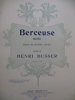 Immagine del venditore per BUSSER Henri Berceuse Chant Piano 1903 venduto da partitions-anciennes