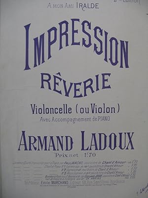 Seller image for LADOUX Armand Impression Rverie Piano Violoncelle ou Violon for sale by partitions-anciennes