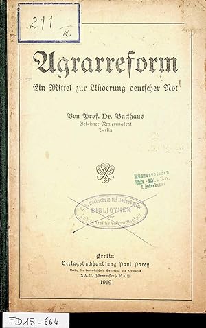 Seller image for Agrarreform ein Mittel zur Linderung deutscher Not for sale by ANTIQUARIAT.WIEN Fine Books & Prints