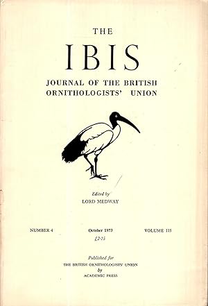 Bild des Verkufers fr The Ibis : Journal of the British Ornithologists' Union volume 115, Number 4, October 1973 zum Verkauf von Pendleburys - the bookshop in the hills