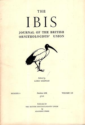 Bild des Verkufers fr The Ibis : Journal of the British Ornithologists' Union volume 118, Number 4, October, 1976 zum Verkauf von Pendleburys - the bookshop in the hills