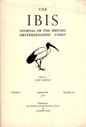 Bild des Verkufers fr The Ibis : Journal of the British Ornithologists' Union volume 118, Number 1, January 1976 zum Verkauf von Pendleburys - the bookshop in the hills