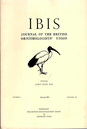 Bild des Verkufers fr The Ibis : Journal of the British Ornithologists' Union volume 125, Number 1, January 1983 zum Verkauf von Pendleburys - the bookshop in the hills