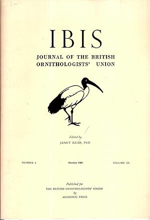 Bild des Verkufers fr The Ibis : Journal of the British Ornithologists' Union volume 125, Number 4, October 1983 zum Verkauf von Pendleburys - the bookshop in the hills