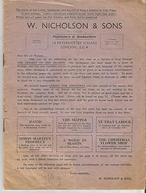 W. Nicholson and Sons Publisher's Catalogue, Including Charles Dickens "Cricket on the Hearth" Sa...