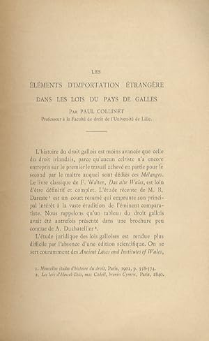 Les éléments d'importation étrangère dans les lois du pays de Galles.