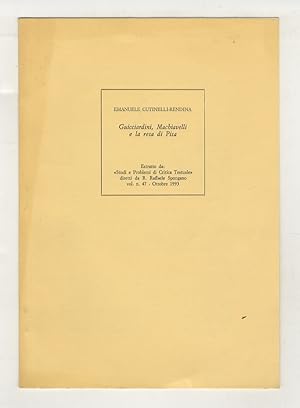 Bild des Verkufers fr Guicciardini, Machiavelli e la resa di Pisa. Estratto da "Studi e problemi di critica testuale, vol. 47 - ottobre 1993. zum Verkauf von Libreria Oreste Gozzini snc