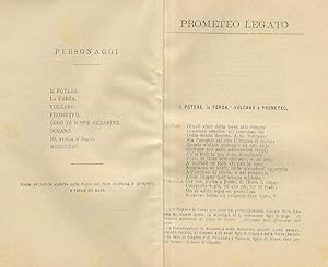 Image du vendeur pour Prometeo legato. [Segue:] I sette a Tebe. [Segue:] I Persiani. [Segue:] Le supplici. [Segue:] Agamennone. mis en vente par Libreria Oreste Gozzini snc