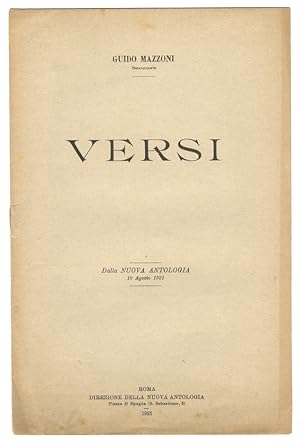 Bild des Verkufers fr Versi. Dalla Nuova Antologia. 16 agosto 1921. zum Verkauf von Libreria Oreste Gozzini snc