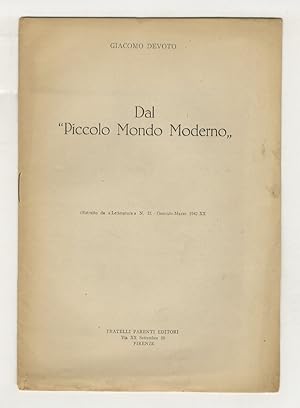 Bild des Verkufers fr Dal "Piccolo Mondo Moderno". Estratto da "Letteratura" n. 21 - gennaio-marzo 1942. zum Verkauf von Libreria Oreste Gozzini snc