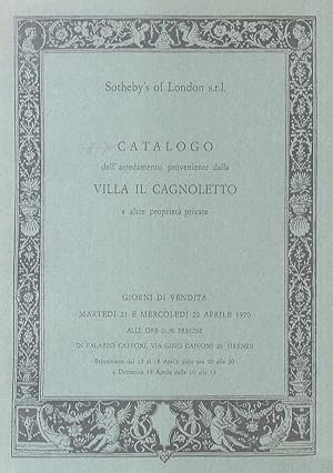 Seller image for Catalogo di quanto arredava la Villa il Cagnoletto a Forte dei Marmi (Lucca) venduto per incarico della proprietaria, pittrice Rita Silva, e altre private propriet, comprendente mobili d'epoca italiani e francesi (.), vasta raccolta di argenteria (.), orologi Cartel, pendole Boulle, bronzi, ecc. for sale by Libreria Oreste Gozzini snc