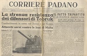 CORRIERE Padano. Fondatore Italo Balbo. ANNO XVI. N. 22. Sabato 25 gennaio 1941.