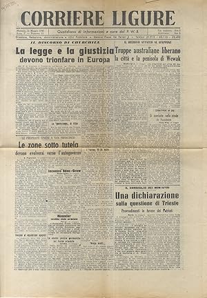 CORRIERE Ligure. Quotidiano di informazioni a cura del P.W.B. Anno I, n. 11. Martedì 15 maggio 1945.