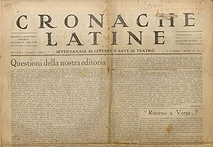 CRONACHE latine. Settimanale di lettere d'arte e di teatro. Anno II, n. 1. 2 gennaio 1932.