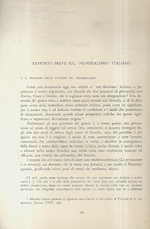 Bild des Verkufers fr Rapporto breve sul neoidealismo italiano. zum Verkauf von Libreria Oreste Gozzini snc