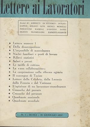 LETTERE ai lavoratori. Dirette da Giuseppe Rapelli. Anno I. N. 1. 31 gennaio 1952.