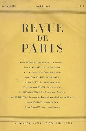 REVUE de Paris. 54e année. Mars 1947. N. 3.