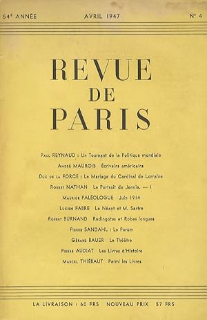 REVUE de Paris. 54e année. Avril 1947. N. 4.