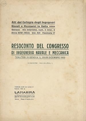 RESOCONTO del Congresso di Ingegneria Navale e Meccanica tenutosi in Genova il 28-29 dicembre 192...