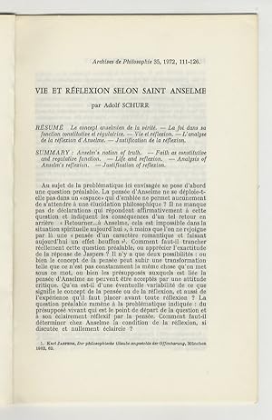 Bild des Verkufers fr Vie et rflexion selon Saint Anselme. zum Verkauf von Libreria Oreste Gozzini snc
