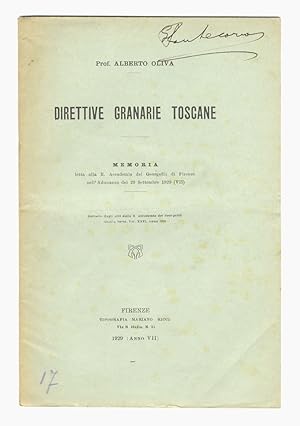 Imagen del vendedor de Direttive granarie toscane. Memoria. a la venta por Libreria Oreste Gozzini snc