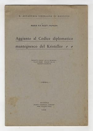 Immagine del venditore per Aggiunte al Codice diplomatico mantegnesco del Kristeller. venduto da Libreria Oreste Gozzini snc