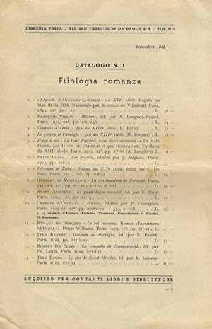 Filologia romanza. Catalogo N. 1.