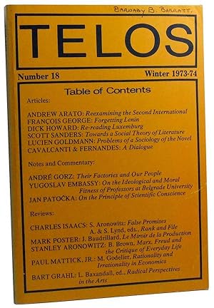 Seller image for Telos, Number 18 (Winter 1973-74) for sale by Cat's Cradle Books