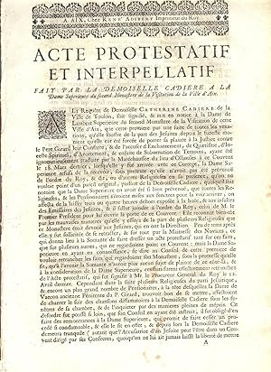 Bild des Verkufers fr PROCS entre la Demoiselle CADIERE de la Ville de TOULON et le Pre GIRARD , Jsuite , Recteur du Sminaire Royal de la MARINE de TOULON - 1731 AIX - EN - PROVENCE : ACTE PROTESTATIF ET INTERPELLATIF. 9 pages zum Verkauf von LA FRANCE GALANTE